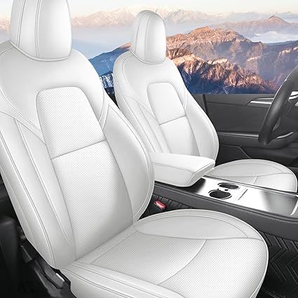 White Tesla Model 3 Front Seat Covers, Front View