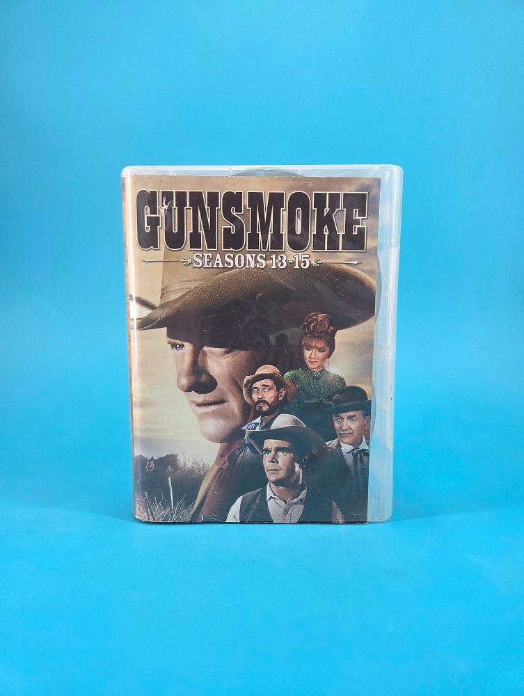 Gunsmoke DVD Set - Seasons 13-15 (21 Discs) Front cover features title, season numbers, and four characters posing dramatically.