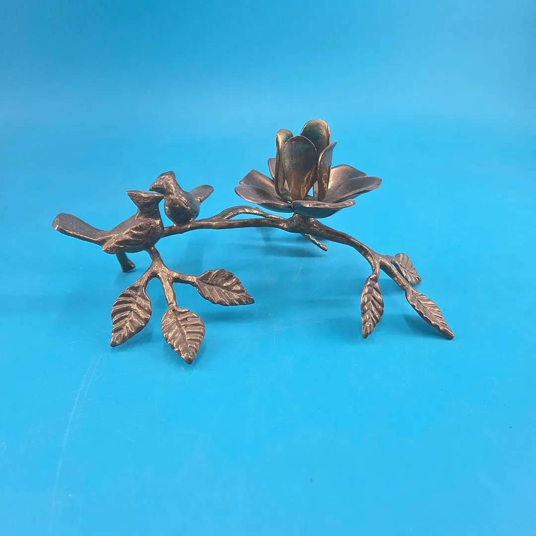 Brass Candle Holder w/ Birds & Flower Brass Candle Holder w/ Birds & Flower