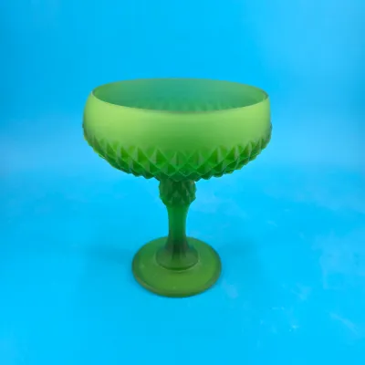 Diamond Point Frosted Green Glass Raised Dish