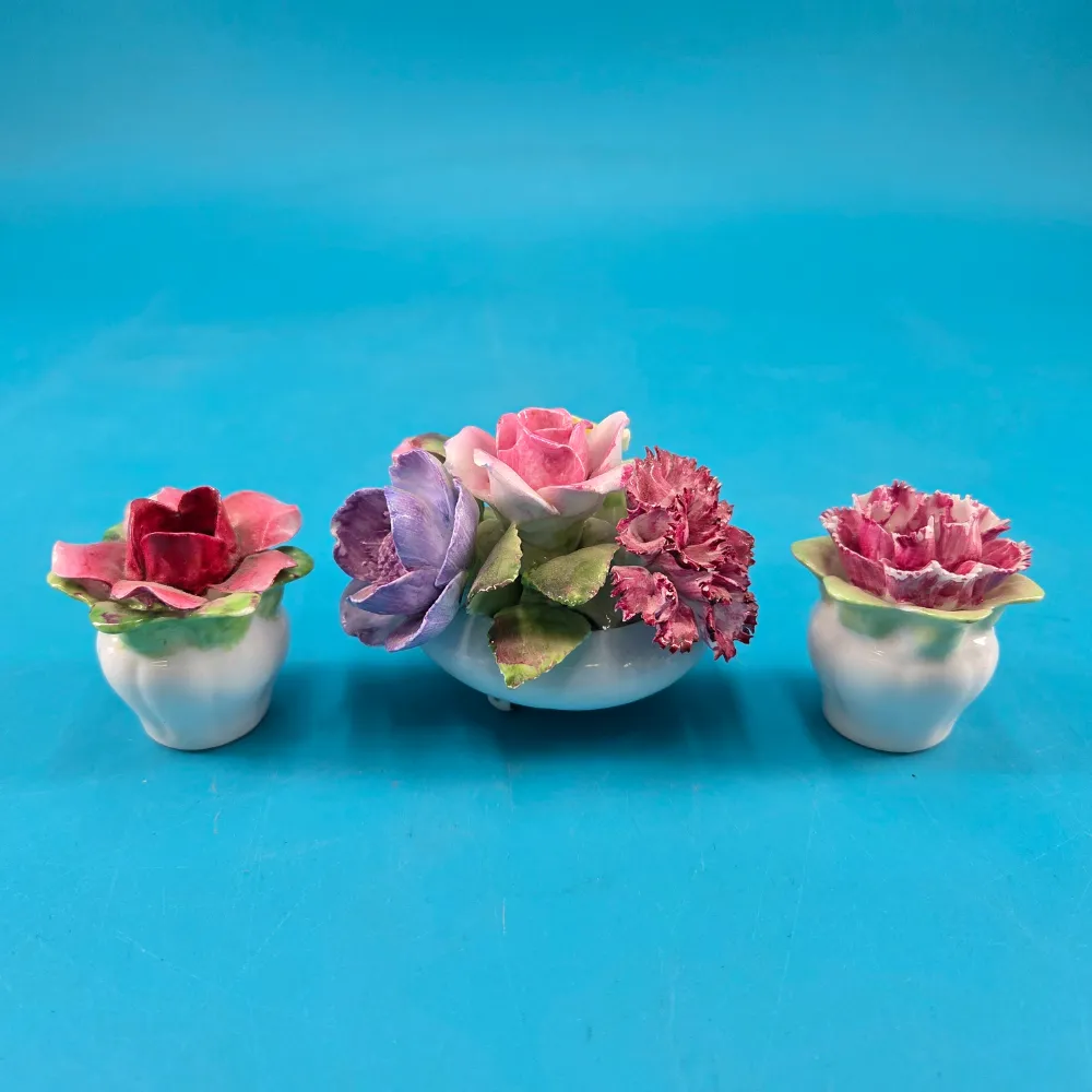 Royal Adderley Floral Bone Figurines/ Salt and Pepper Shakers (Set of 3)