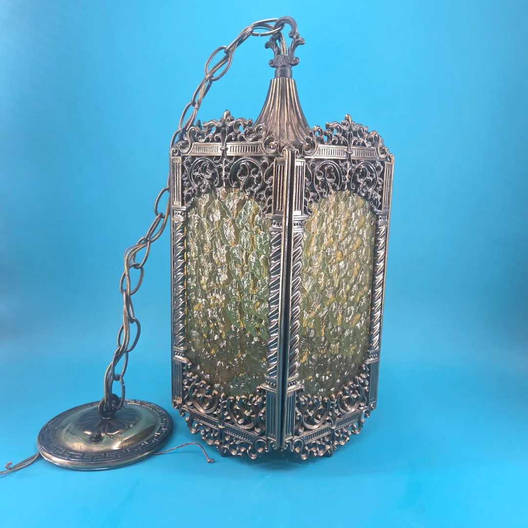 Brass Hanging Ceiling Lamp (Mid-Century Gothic Revival) Brass Hanging Ceiling Lamp (Mid-Century Gothic Revival)