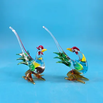 Multicolor Hand Blown Glass Pheasant Figurines (Set of 2)