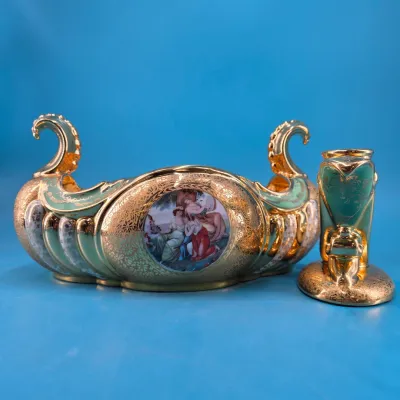 Gilded Le Mieux China Gondola Bowl w/ Candle Holder