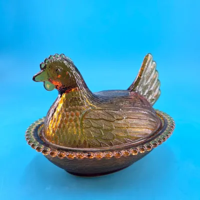 Indiana Glass Hen - Amber Carnival Indiana Glass Hen - Amber Carnival