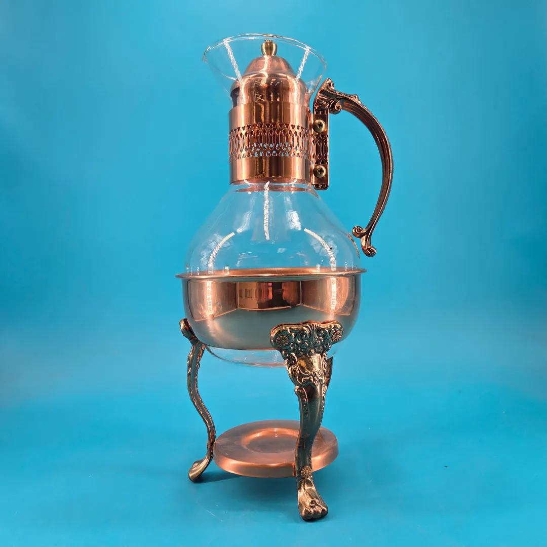 Copper and Brass Coffee/ Tea Carafe Pot w/ Stand