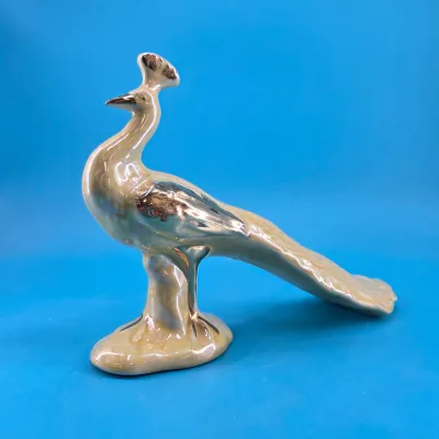Ceramic Lusterware Peacock Figurine Ceramic Lusterware Peacock Figurine