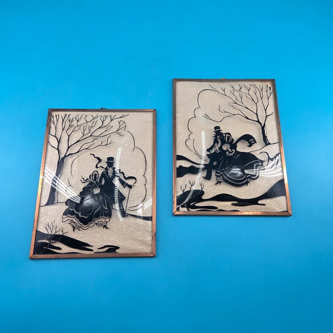 Curved Glass Silhouette Paintings (Set of 2) Curved Glass Silhouette Paintings (Set of 2)