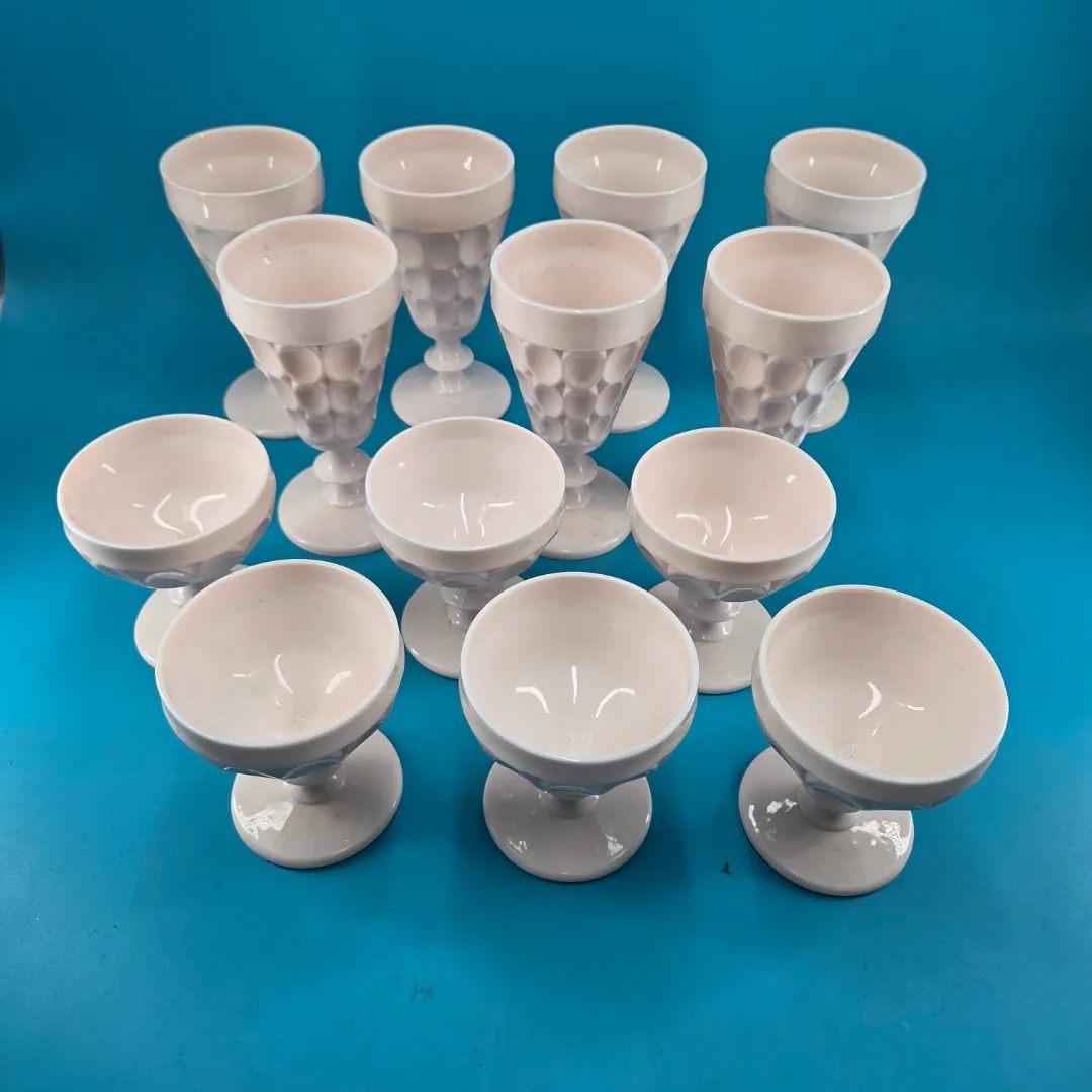 Jeannette Shell Pink Milk Glass Goblets (13 pcs) Jeannette Shell Pink Milk Glass Goblets (13 pcs)