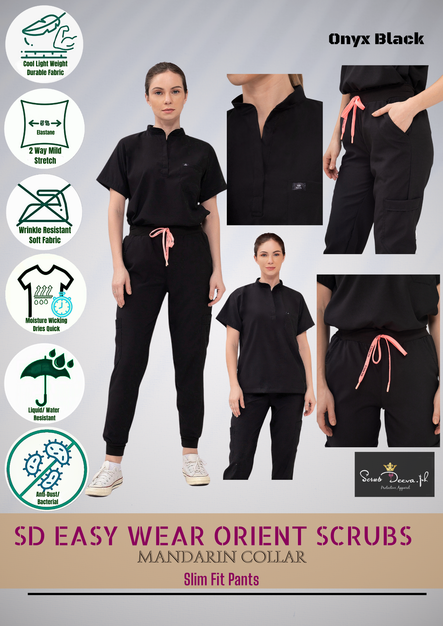 SD EASY WEAR ORIENT SCRUBS (Mandarin Collar)