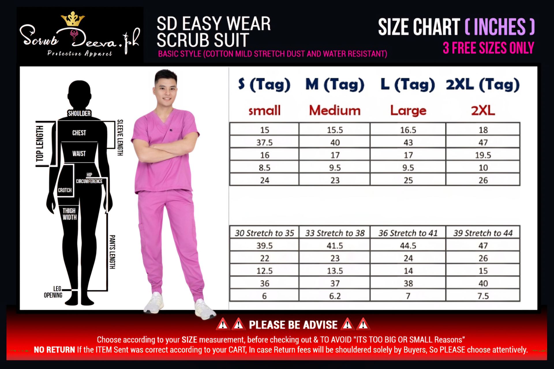 SD Easy Wear Scrubs BASIC STYLE    Mild Stretch Water Resist