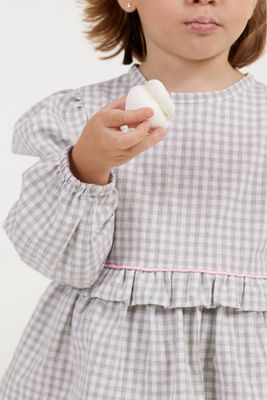 CARMELA LONG- SLEEVE GRAY PLAID GIRL&#39;S TOP