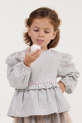 CARMELA LONG- SLEEVE GRAY PLAID GIRL&#39;S TOP