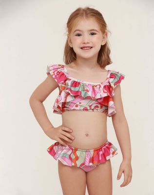 OP ART PRINT GIRL&#39;S RUFFLE BIKINI