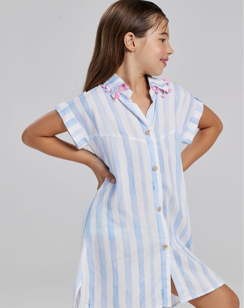 MAIA GIRL&#39;S SHIRT WITH BLUE STRIPES