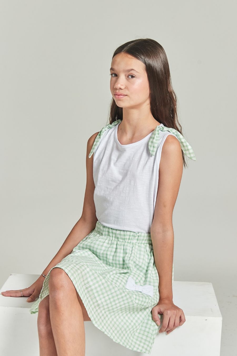 AGATHA GREEN PLAID GIRL&#39;S SKIRT SET