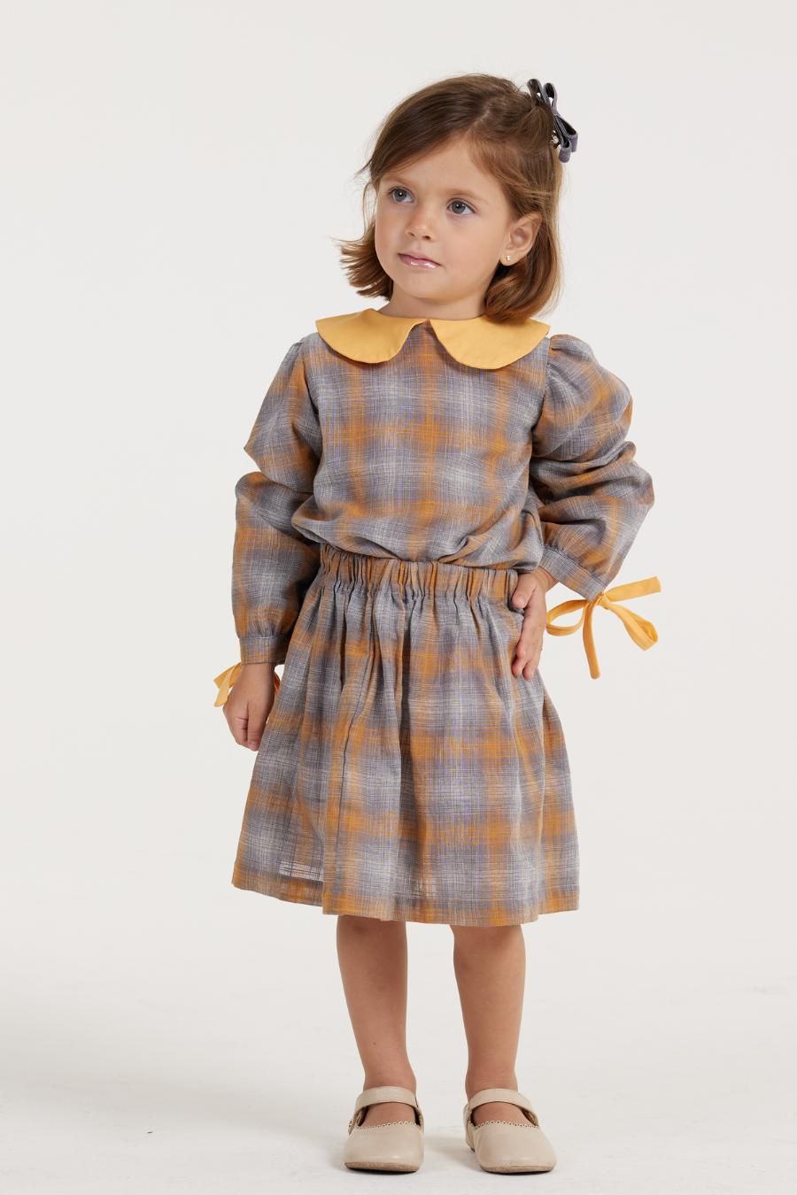 VIVIAN PLAID GIRL&#39;S SKIRT SET - LONG SLEEVE