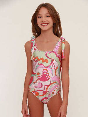 OP ART PRINT GIRL&#39;S SWIMSUIT