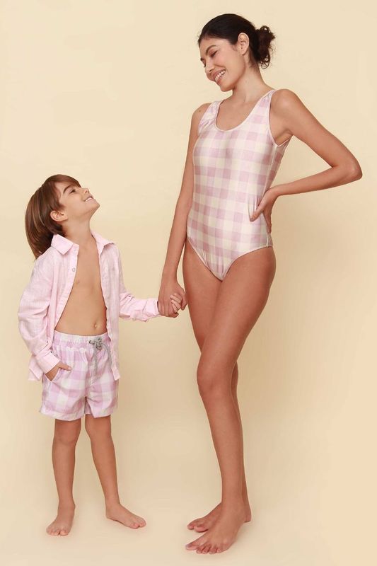 PINK PLAID  WOMEN SWIMSUIT