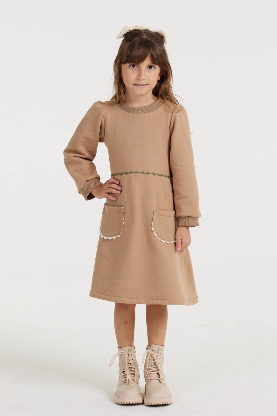 SARA LONG SLEEVE BEIGE SWEATSHIRT  GIRL&#39;S DRESS