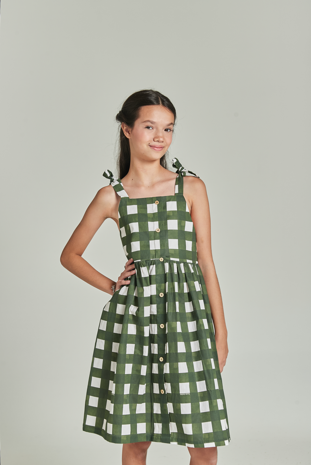 MELINA DARK GREEN PLAID GIRL&#39;S DRESS