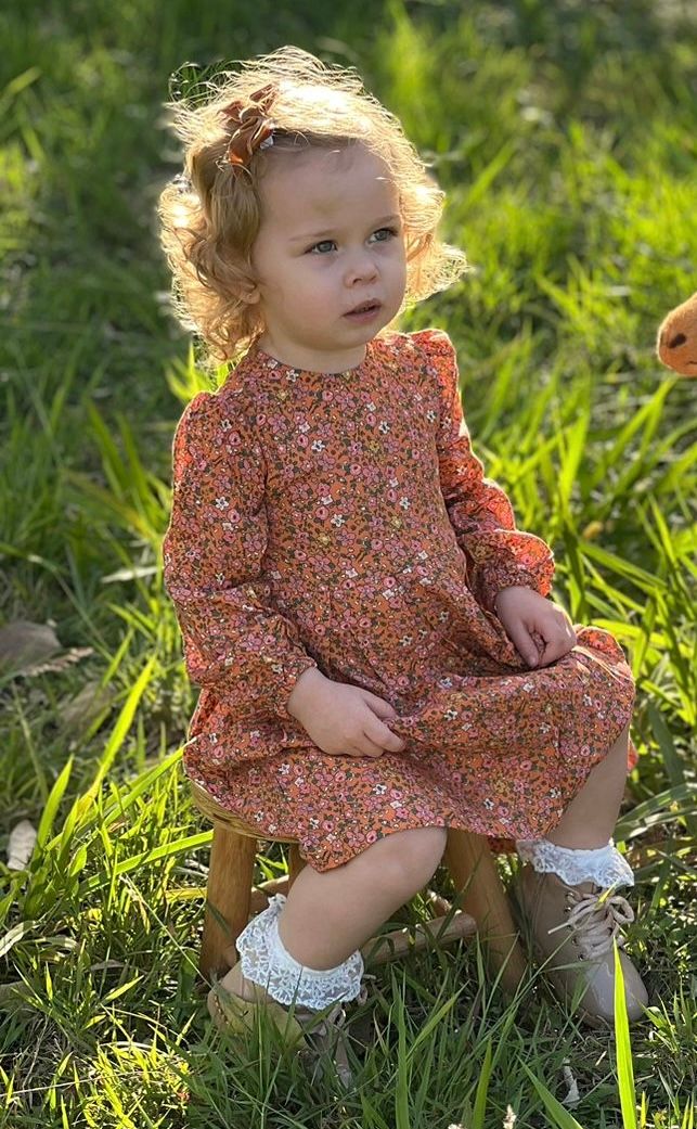 LUIZA ORANGE LIBERTY VISCOSE LONG SLEEVE GIRL&#39;S DRESS