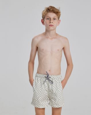 LIGHT GREEN PLAID  BOY&#39;S SWIM SHORTS