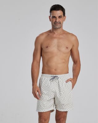 MEN GREEN CHECKED SWIM SHORTS