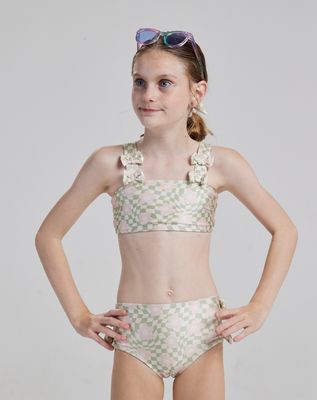 YASMIN LIGHT GREEN PLAID GIRL&#39;S BIKINI