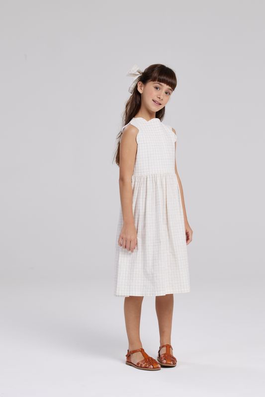 BRUNA BEIGE PLAID PRINT GIRL&#39;S DRESS