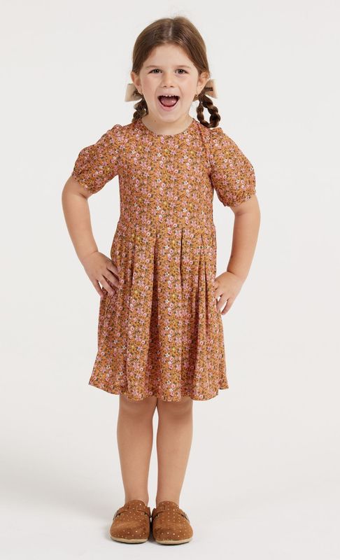LUIZA ORANGE LIBERTY VISCOSE SHORT SLEEVE GIRL&#39;S DRESS