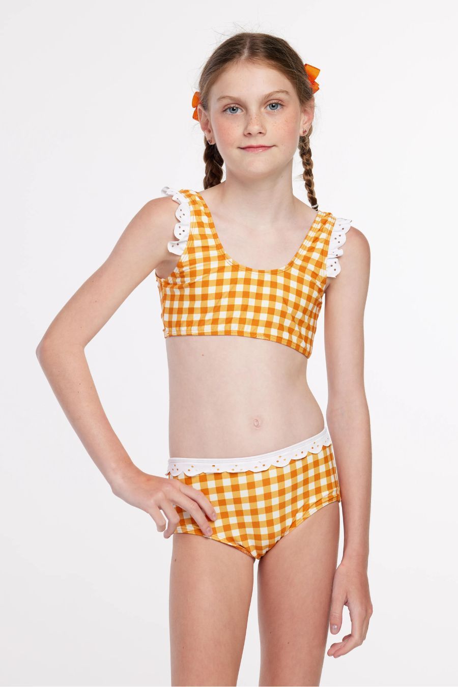 AMBER ORANGE VICHY GIRL&#39;S BIKINI