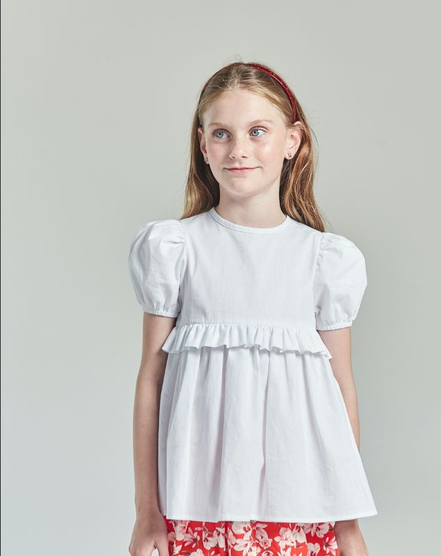 ALINE WHITE TRICOLINE GIRL&#39;S BLOUSE