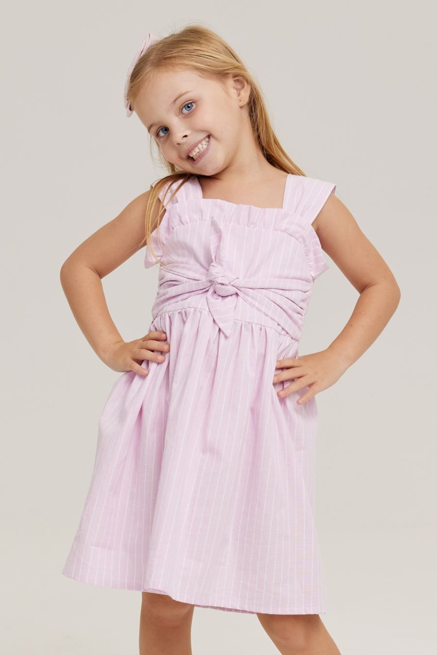 REBECA PINK AND WHITE STRIPES GIRL&#39;S DRESS