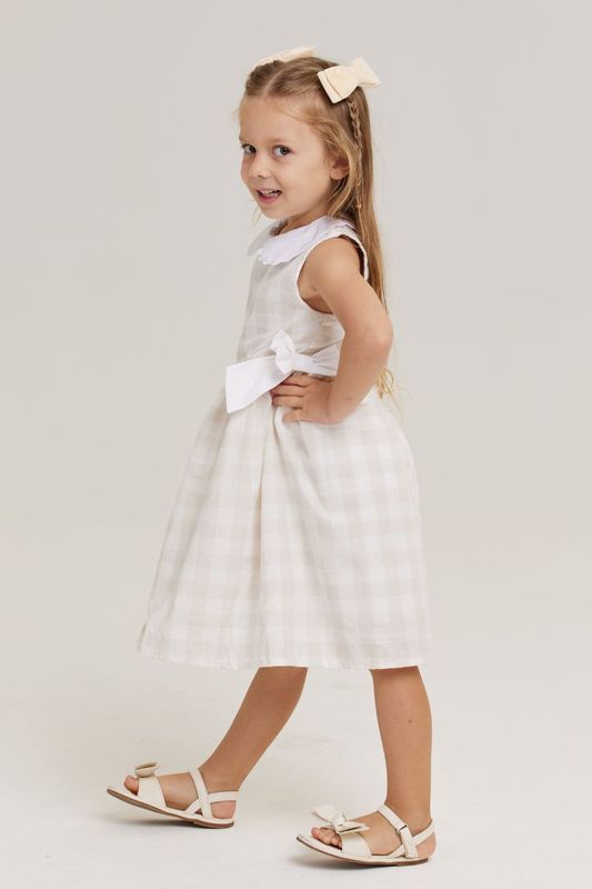 NANI BEIGE CHECK PRINT GIRL&#39;S DRESS