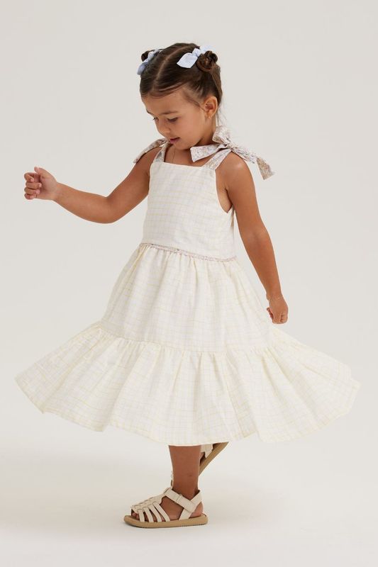 KIARA YELLOW CHECK PRINT GIRL&#39;S DRESS