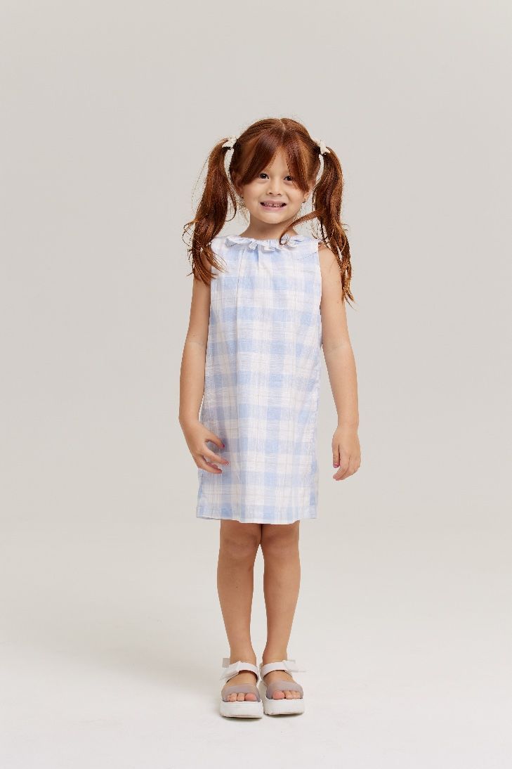 LÍS BLUE CHECK PRINT GIRL&#39;S DRESS