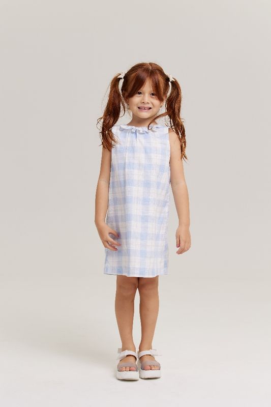 LÍS BLUE CHECK PRINT GIRL&#39;S DRESS