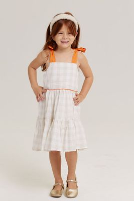 KIARA BEIGE CHECK PRINT GIRL&#39;S DRESS
