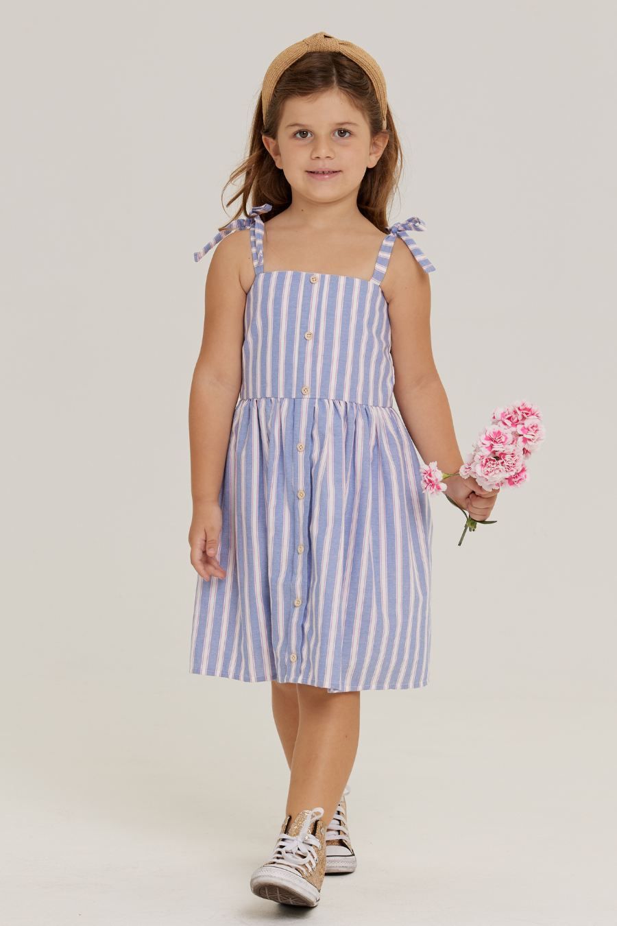MELINA BLUE AND PINK STRIPES GIRL&#39;S DRESS