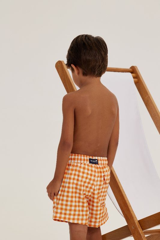 DIEGO ORANGE PLAID BOY&#39;S SWIM SHORTS