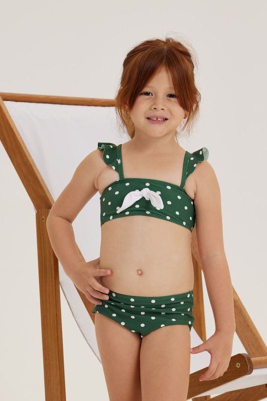 LÍVIA GREEN AND WHITE &quot;POIS&quot; GIRL&#39;S  BIKINI