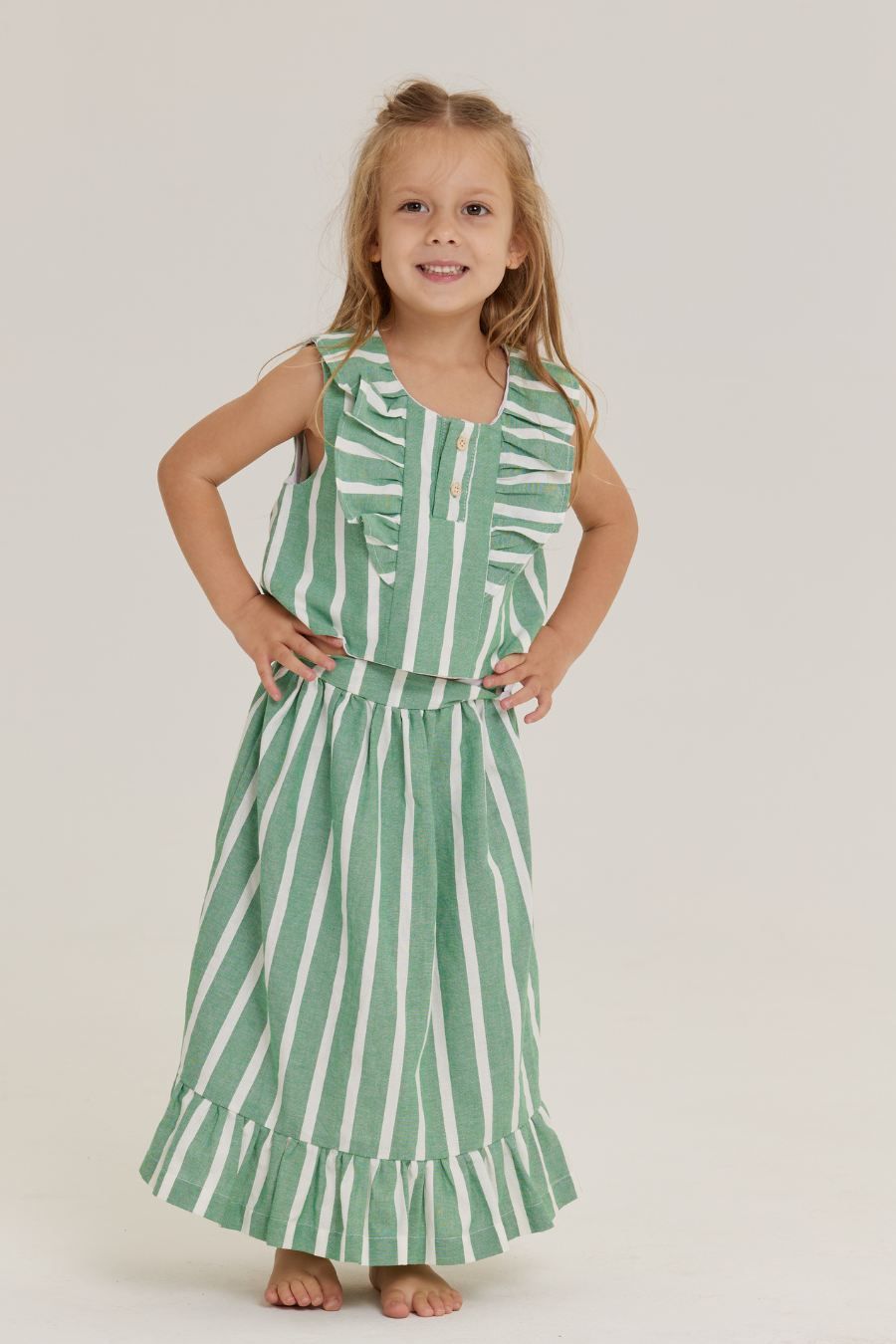 JENNIE GREEN AND WHITE GIRL&#39;S SKIRT SET