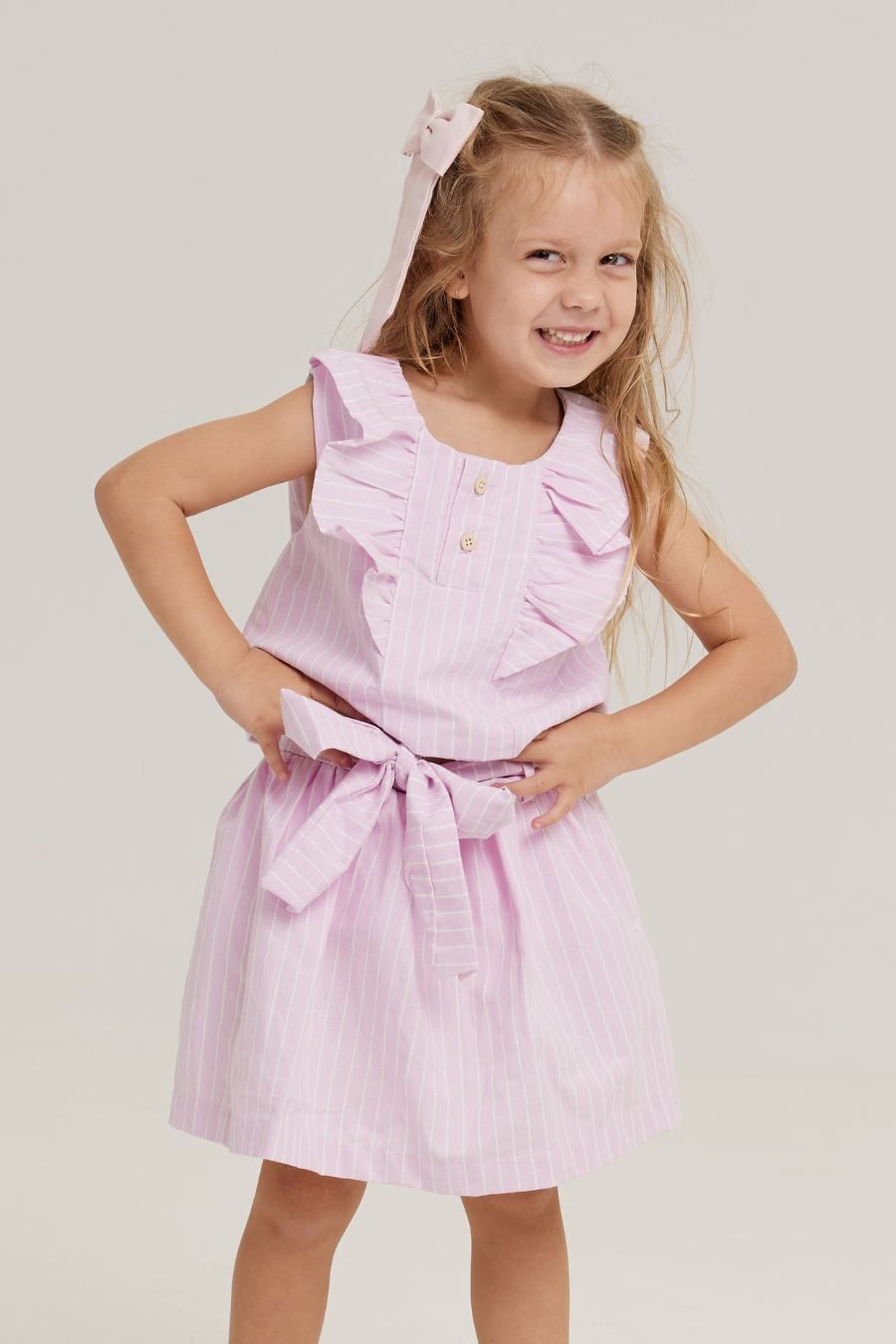 LÍDIA PINK AND WHITE STRIPES GIRL&#39;S SKIRT SET