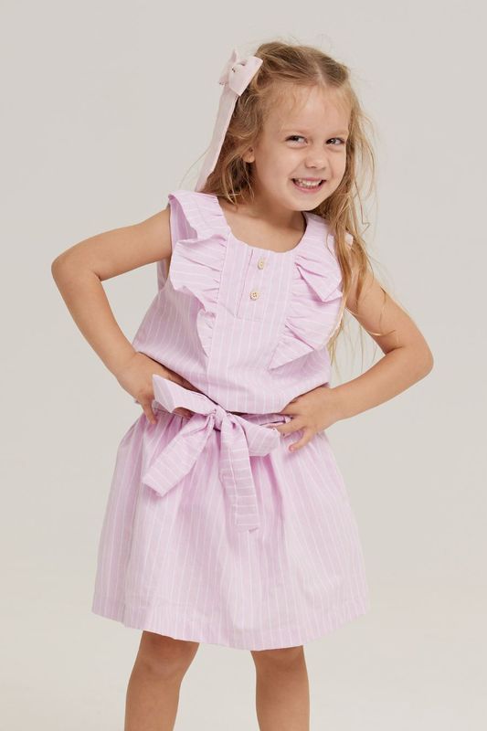 LÍDIA PINK AND WHITE STRIPES GIRL&#39;S SKIRT SET