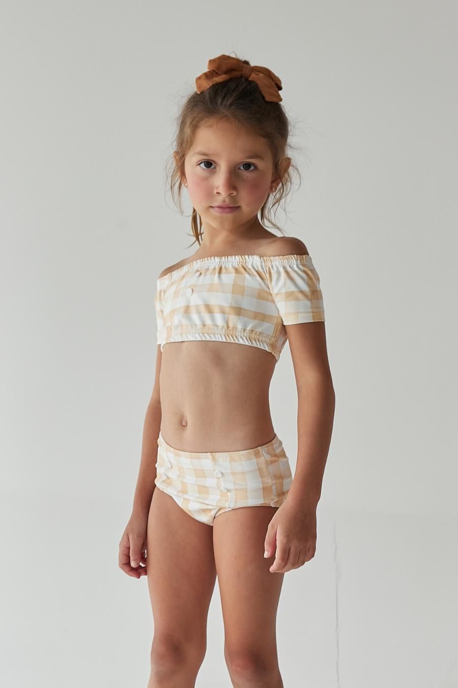 GIRL&#39;S BIKINI WILD COLLECTION, SIZE: 6M, PRINT: BEIGE PLAID