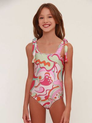 OP ART PRINT GIRL'S SWIMSUIT