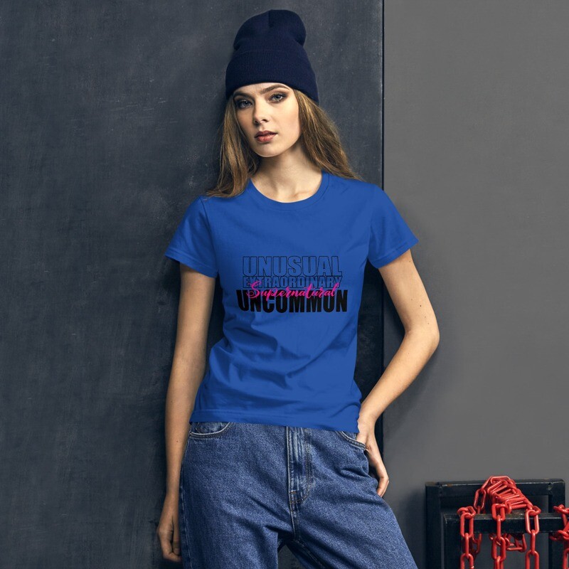 Women's short sleeve t-shirt (Black Letters), Color: Royal Blue, Size: 2XL