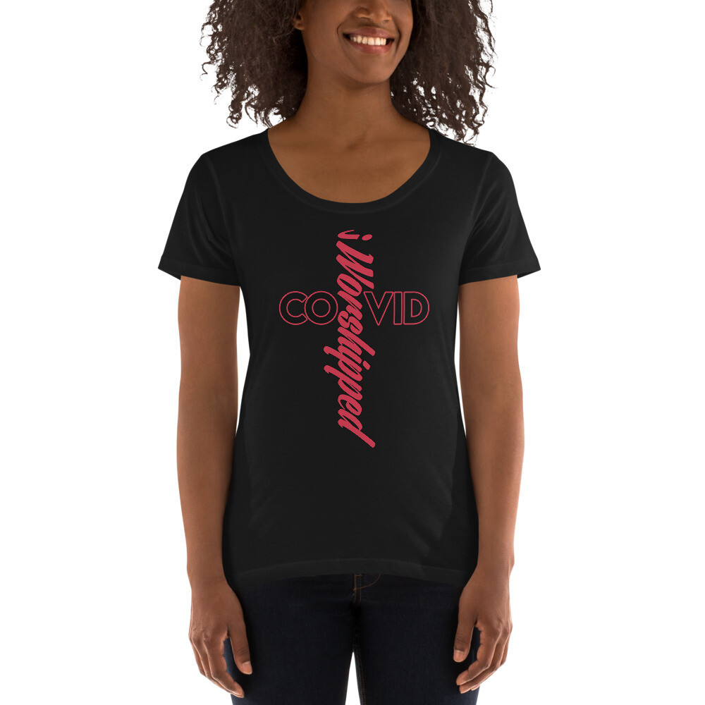 iWorshipped Thru COVID Ladies' Scoopneck T-Shirt, Color: Black, Size: 2XL