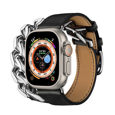 double leather strap with metal for apple باند جلد دبل مع معدن لساعة أبل